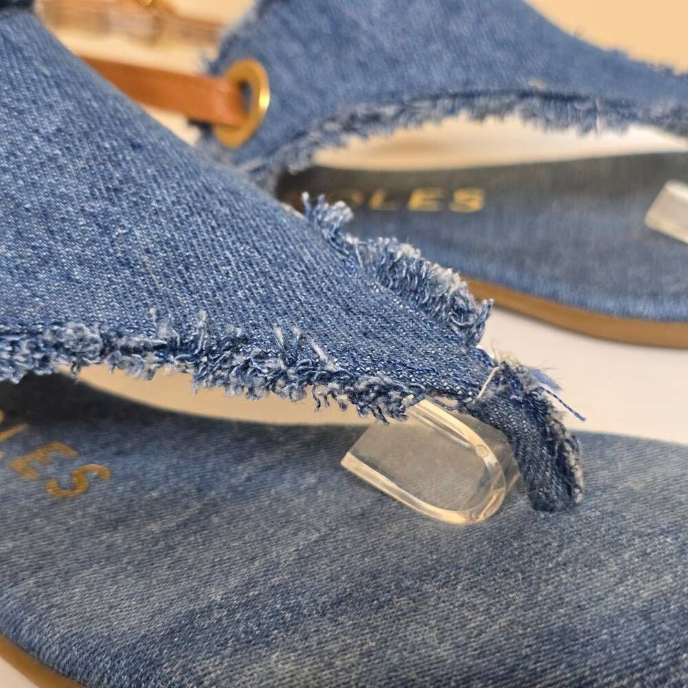 Aerosoles Conclusion Denim Fringe Sandals Blue Jean Boho Slingback Size 7 - Picture 10 of 13